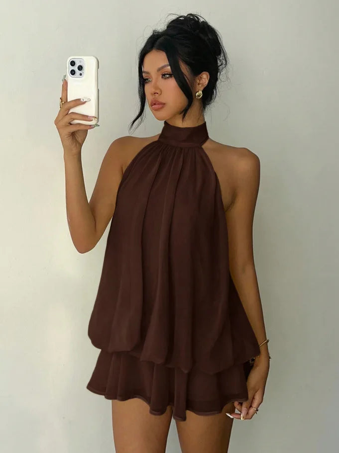 Halter Neck Flowy Mini Dress