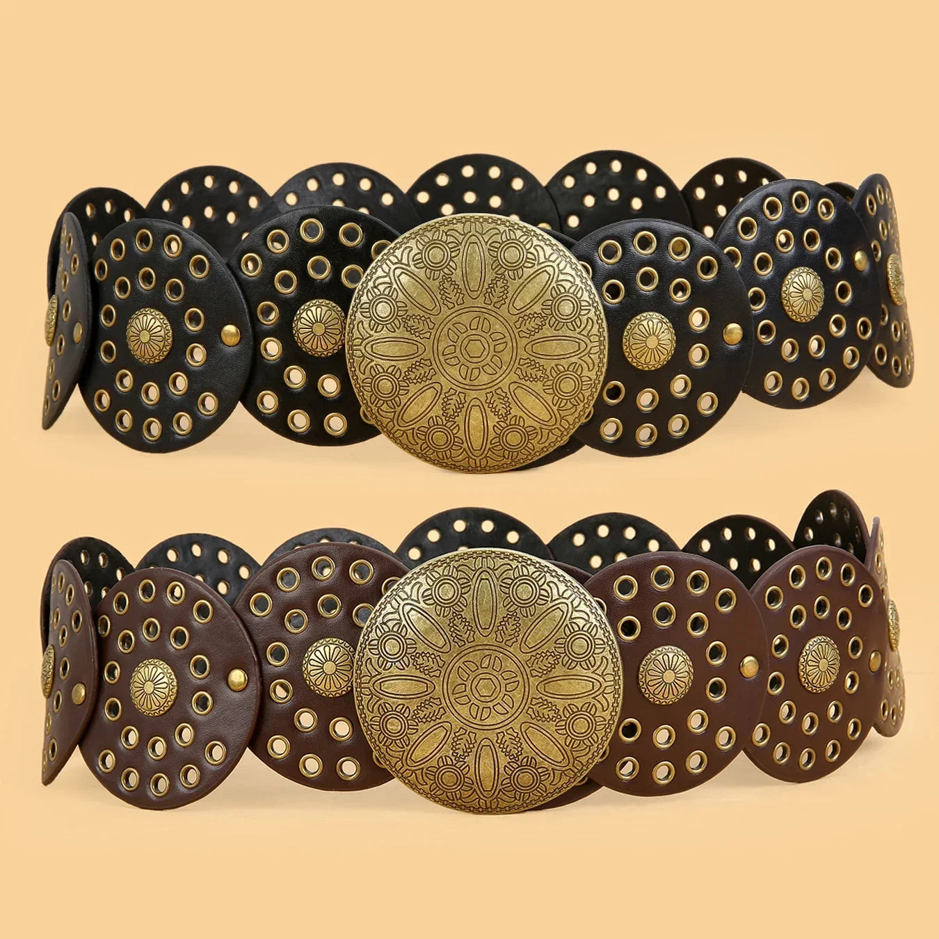 Women Belt Spice Girl Y2K Harajuku Style Vintage Rivet Patchwork Design Wide Belts for Women High Street Faux Leather Waistband