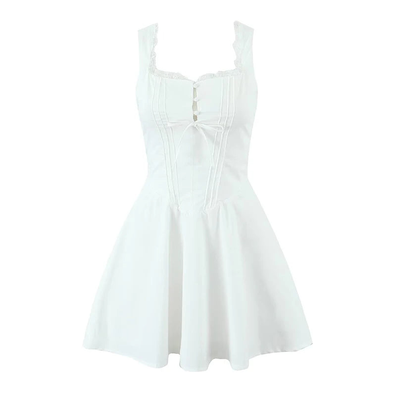 New 2025 Women Blue Elegant Party Mini Dresses Sexy Sleeveless Low Waist A-Line Summer Dress Lace up Back Robe