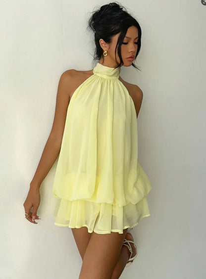 Halter Neck Flowy Mini Dress