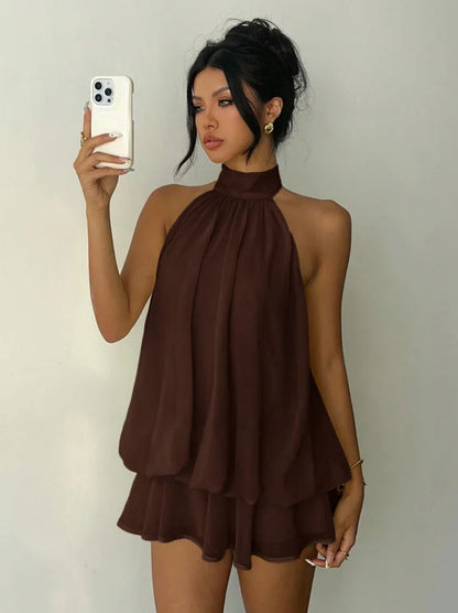 Halter Neck Flowy Mini Dress