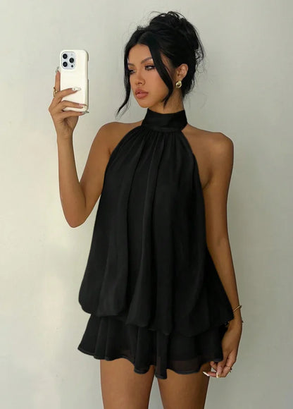 Halter Neck Flowy Mini Dress