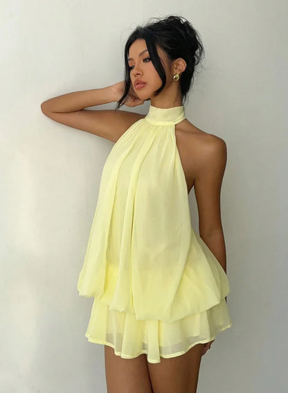 Halter Neck Flowy Mini Dress