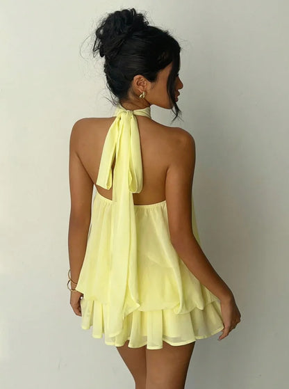 Halter Neck Flowy Mini Dress